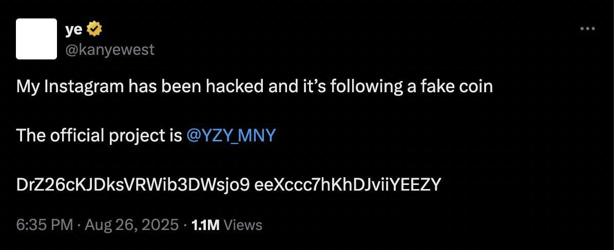 Kanye West's tweet (Image credits: X/@kanyewest)