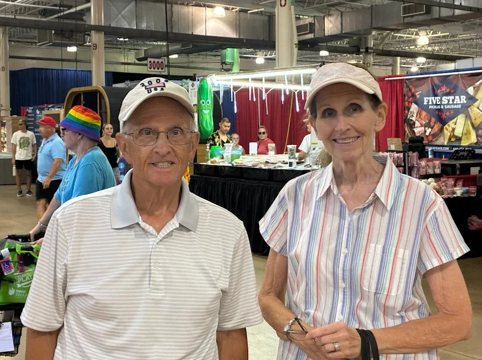 Beverly and Joe Horsfall at the unclaimed funds booth at the Ohio State Fair.