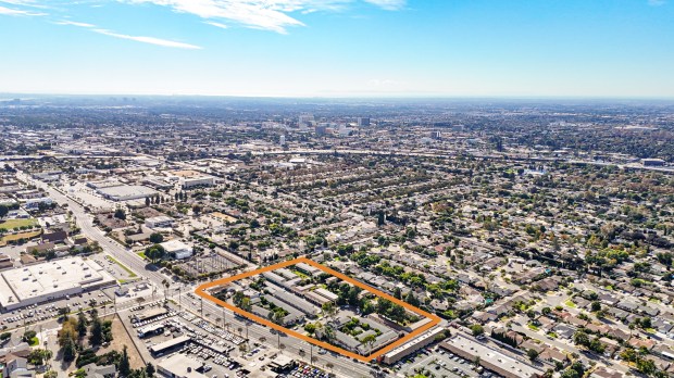 An 8-acre property in Santa Ana (marked in red) with...