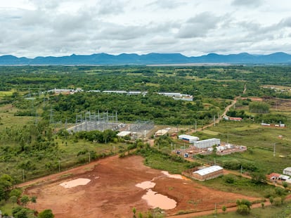 Aerial view of the National Electricity Administration substation and Bitfarms cryptofarm.