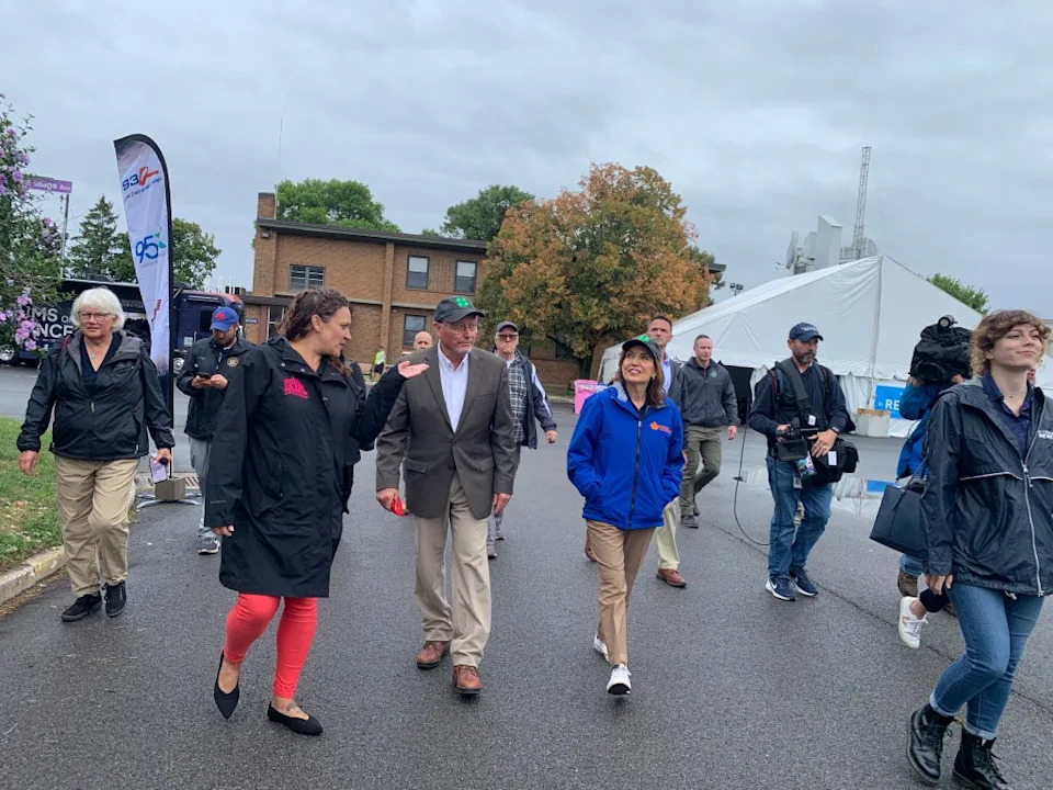 Hochul touring the fair grounds with Ag and Markets Commissioner Richard Ball and State Fair Director Julie LaFave. Vaughn Golden/NY Post